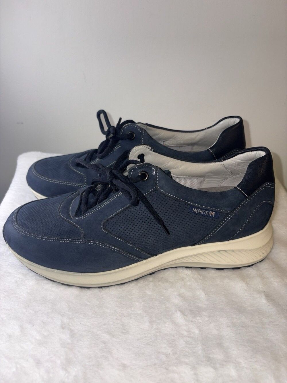 Mephisto Doyle Navy Blue Leather Sneakers Sz 8.5